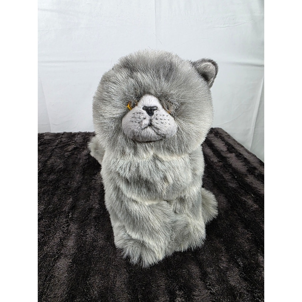 Bearington Collection Gordie the Grey Persian Cat Plush Realistic Stuffed Toy 9"